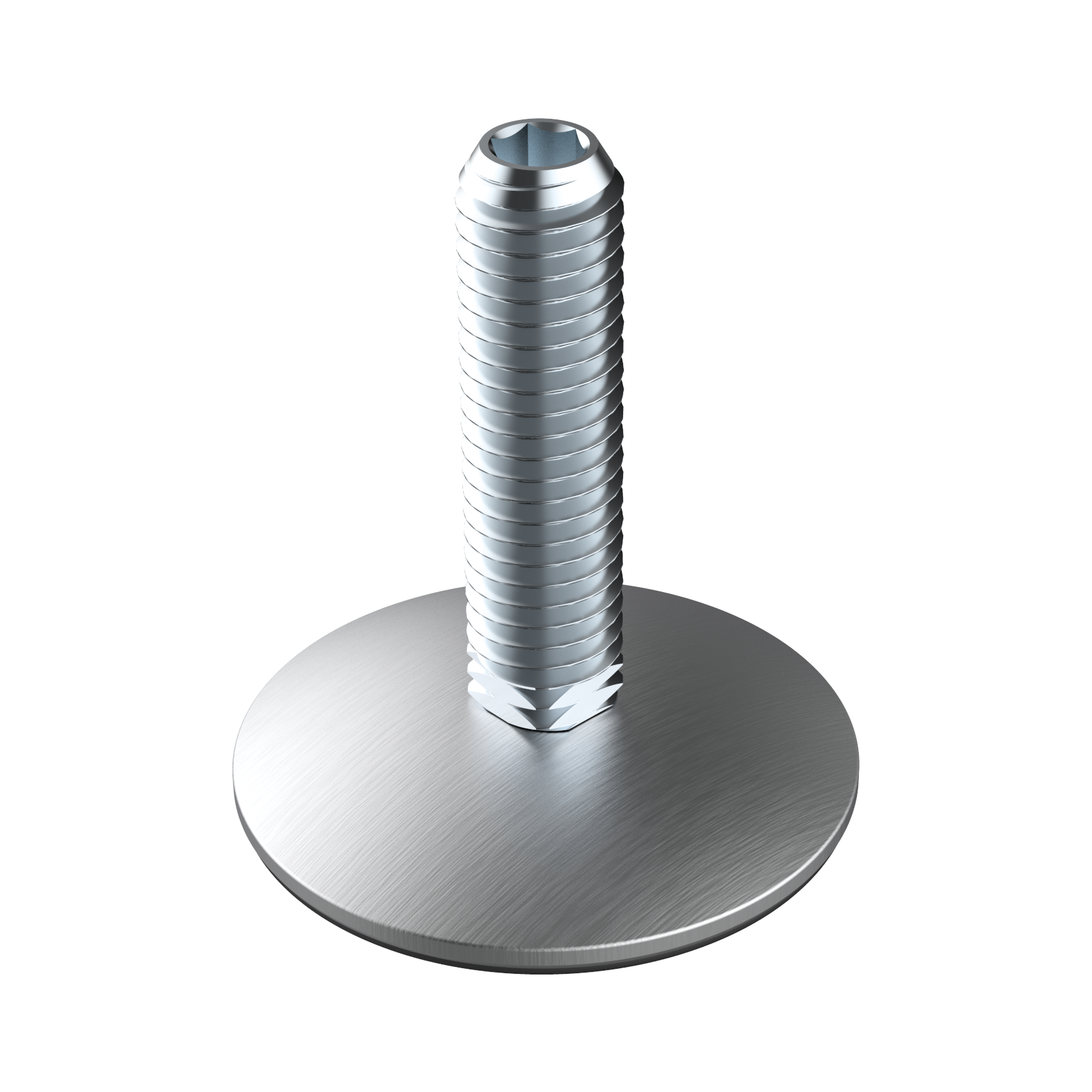 Our AKAAG leveling foot has a <b>PP</b> (Polypropylene) base, a <b>ZCS</b> (Zinc-Plated Steel) thread and an <b>A2 stainless steel plate</b> that gives it an excellent finish.<br>
<br>
There are two types of possible adjustments:<br>
* On the one hand, the base of the stud is suitable for adjustment with a <b>fixed spanner</b>. <br>
* On the other hand, the end of the stud has a housing for an <b>Allen key</b>, so that it can be adjusted and leveled by accessing it from the top.<br>
<br>
<i>We offer the possibility of supplying the pieces with upper housing for <b>flat screwdriver</b>. If you are interested, please contact our commercial department.</i>