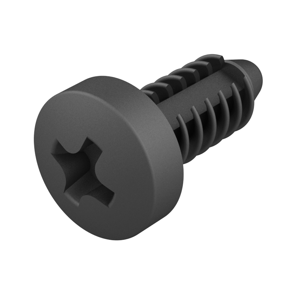 Our Clip-Screw with <b>Phillips cylindrical head</b> has a hybrid design that combines the advantages of a <b>clip</b> with those of a <b>screw</b> and even a <b>plug</b>.<br><br>
* <i>Easy manual installation, it is fixed in a threaded hole by pressure, with the possibility of screwing it later if a stronger hold is required. There is also the option of removing it with a Phillips screwdriver, in the same way as a conventional screw, so it is also reusable.<br>
* Suitable for joining two panels with a metric knockout hole and for protecting or plugging threaded holes.<br>
* Offers a very good grip and a good finish. Made of Nylon 66 complying with the UL94V2 standard, it is resistant to corrosion, abrasion and vibration.</i><br><br>
<b>Push it like a paperclip, remove it like a screw!</b>