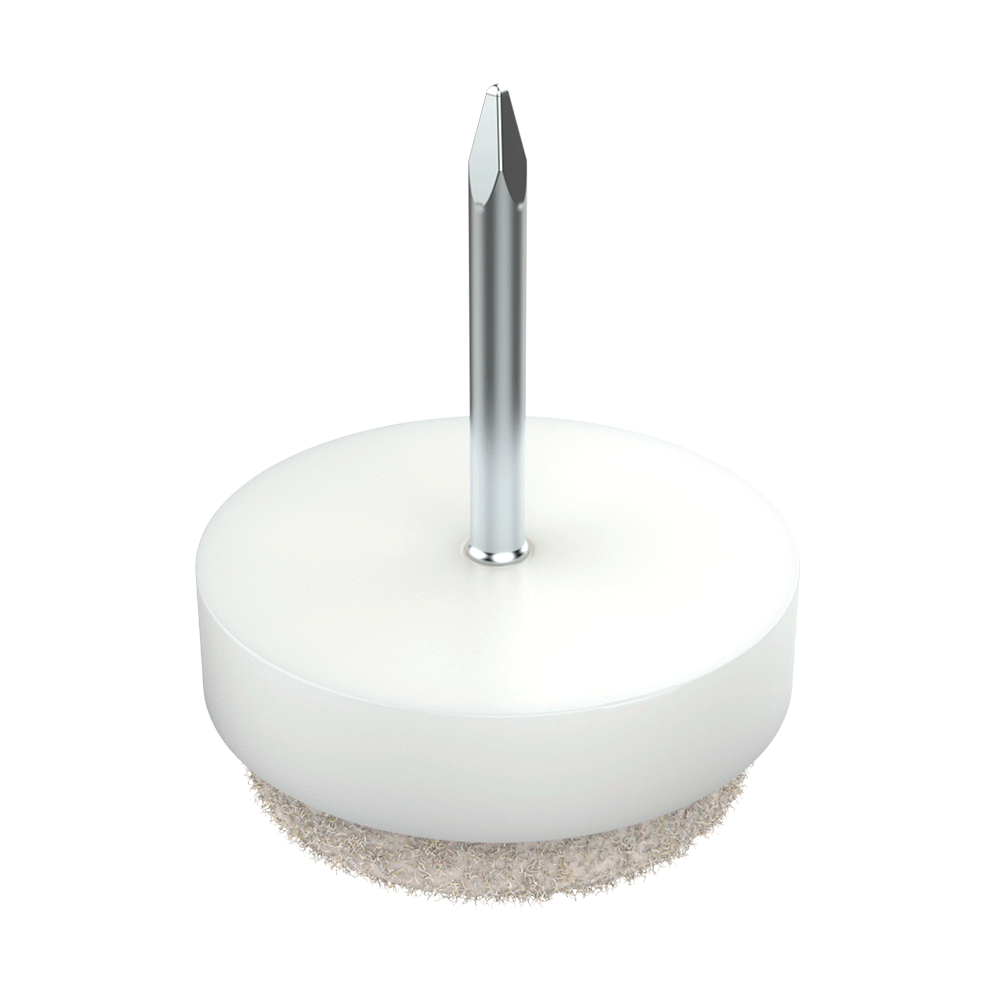 Our LQSB round nail and felt glide is ideal to be used on chairs and <b>protect the most delicate surfaces</b>. The felt is made of <i>top quality wool</i>, which significantly reduces the noise caused by the movement of the chair. The plastic body is made of polystyrene (PS). <br>
<br>
The hardness of the felt assures its <i>quality and sound-reducing effect</i> although we always recommend carrying out preliminary tests, for which you can ask for free samples.<br>
