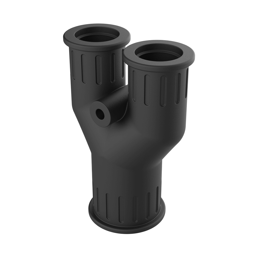 <p>Nasze mufy rozgałęziające <b>MDC</b> wykonane są z miękkiego <b>TPE</b> w konfiguracji “Y” do tworzenia rozgałęzień między odcinkami rur.</p>

<p>Te mufy, <b>odporne na promieniowanie UV</b>, montuje się na wcisk na końcach rur, a dzięki wewnętrznym zębom doskonale przylegają do zewnętrznego profilu. Otwory montażowe mają średnicę Ø 4 mm. Mogą być stosowane nawet między rurami o różnych wymiarach.</p>

<p>· <b>Materiał:</b> TPE<br>
· <b>Kolor:</b> szary lub czarny<br>
· <b>Temperatura pracy:</b> -40 °C / +120 °C (końcówki do +150 °C)<br>
· <b>Ochrona IP:</b> IP66 zgodnie z EN 60529</p>

<p><i>Certyfikaty: GOST, UKCA.</i></p>