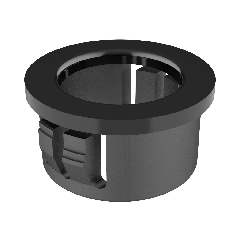 Our MP insulating bushings are used to turn rough-edged, sharp or jagged holes into smooth, clean and insulated holes. They are used in multiple <b>insulation and mechanical protection applications</b> such as electrical and telecommunications cables, pipes, hoses, ropes and utility lines. <br>
<br>
These rings have locking tabs that fit into the holes with fingertip pressure and conform to the maximum thickness of the panel until they are firmly attached to the panels. We have two different models: <b>type 1</b> has a double tab on each side and <b>type 2</b> has one tab on each side.<br>
<br>
MP insulating bushings resist a kickback force of <b>15.8kg</b> and are available in various sizes for use in holes from <b>4.7mm to 152.4mm</b> in diameter. <br>
<br>
Some references comply with the tests endorsed by UL (<i>Underwriters' Laboratories</i>) File E15331 and certified by the CSA (<i>Canadian Standards Association</i>) File 8919. <br>
<br>
They are made of <b>Nylon</b>(PA66) and available in <b>Black / White</b>. They can be supplied in other colors; To consult the minimum order required for special colors, contact our sales office.